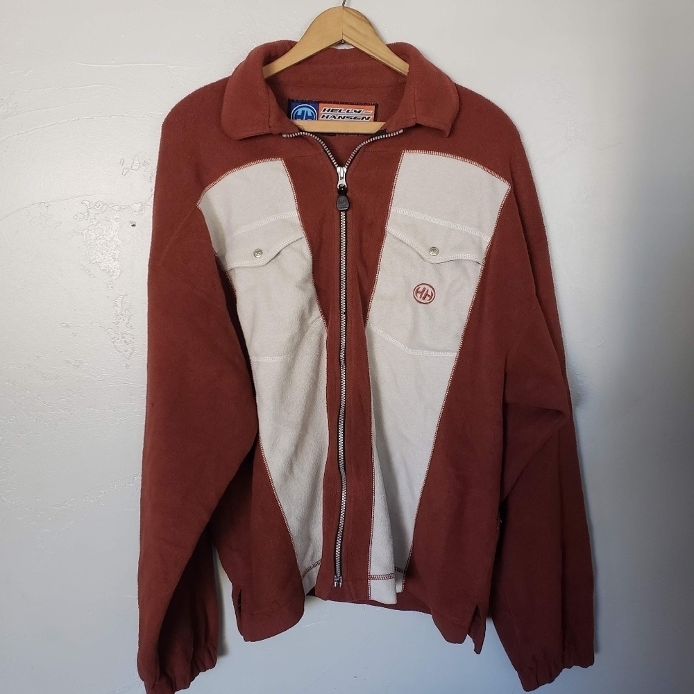 Helly-Hansen XL Board Gear Fleece Jacket Full Zip Rust Orange Beige Winter Snow